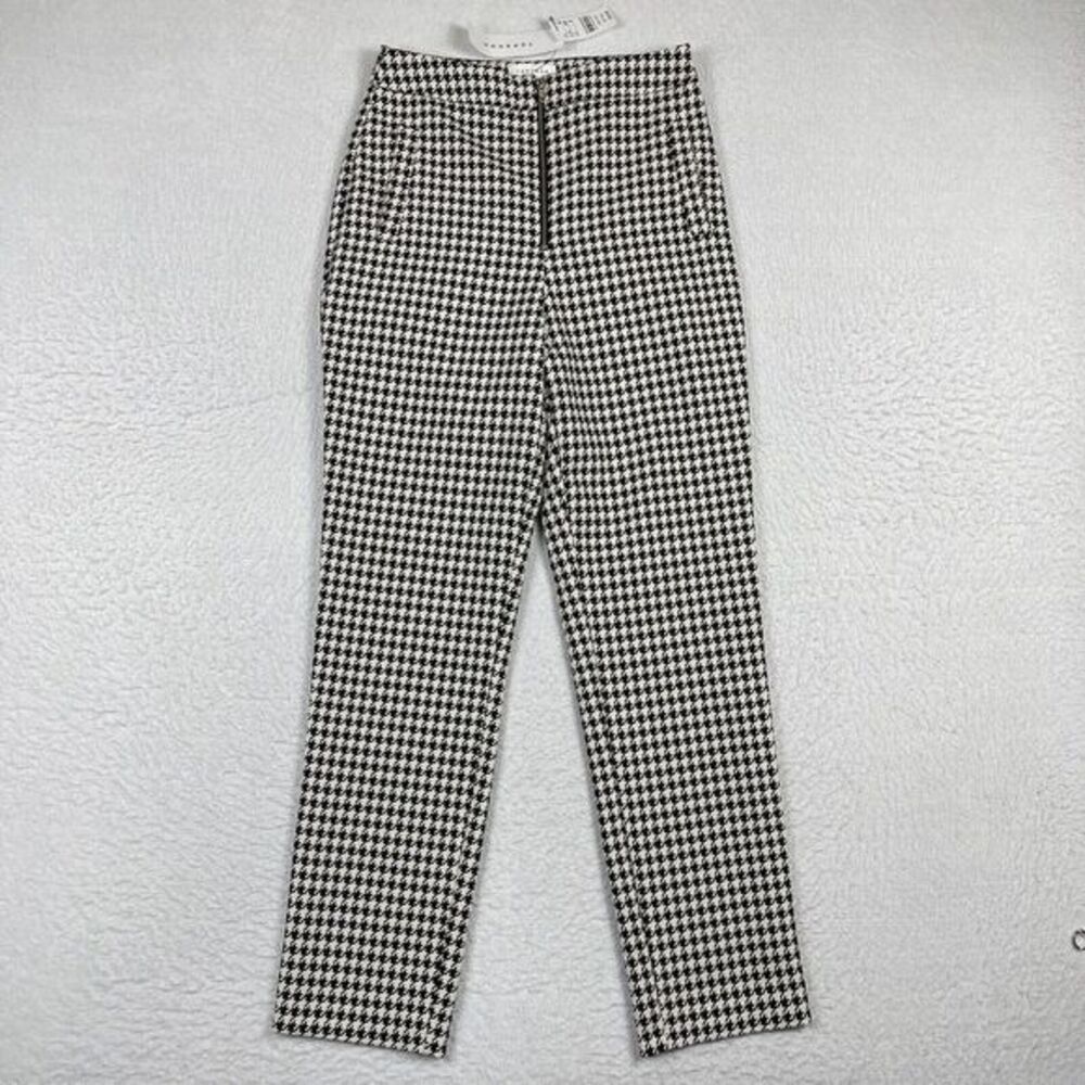 Topshop Pants Womens Size 2 Houndstooth Black Beige Career Workwear Dress Slacks